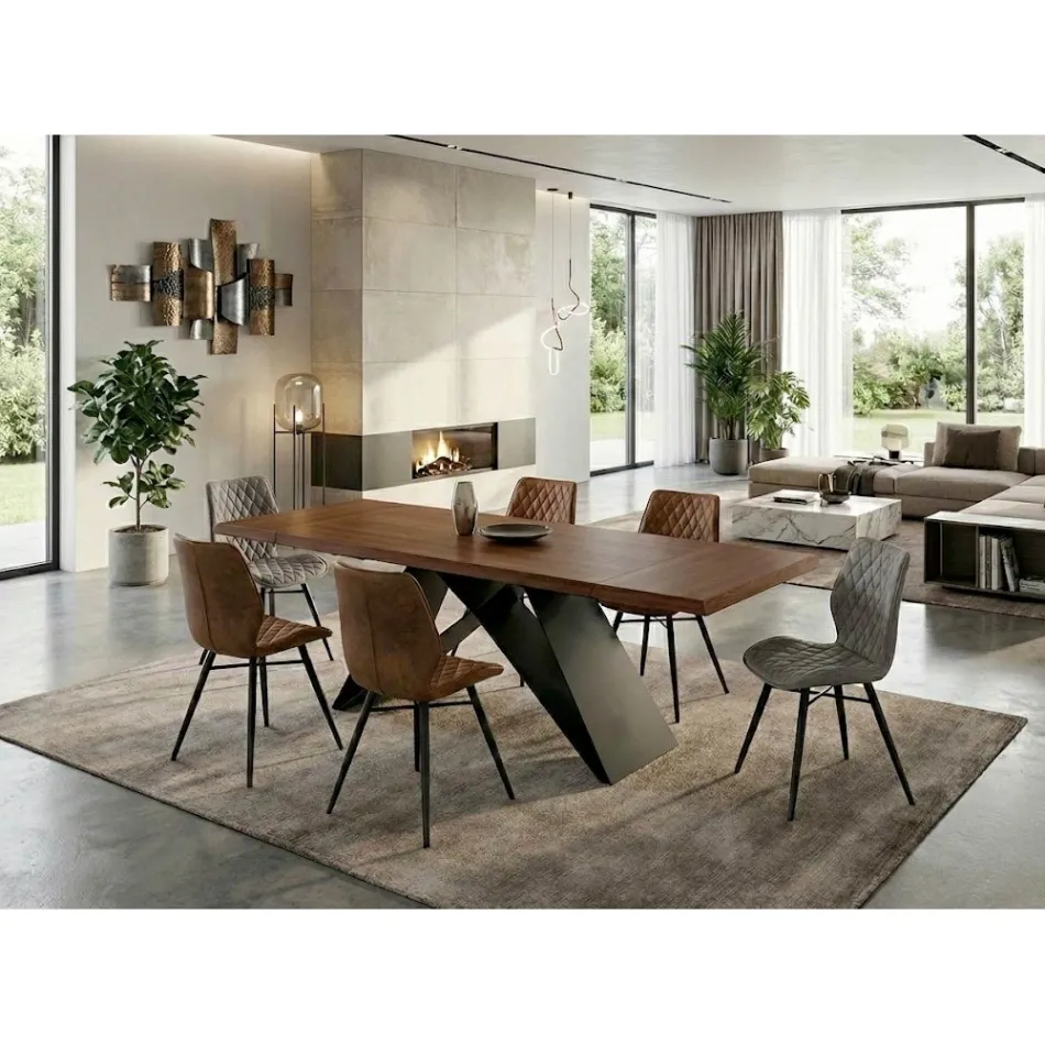 Mesa Extensible 160/240x90 cm Fabricada en Nogal y Hierro - Nodo Viadurini