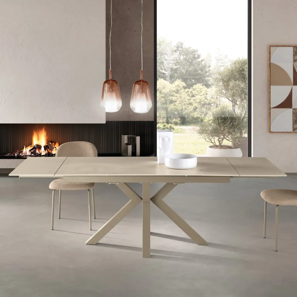 Mesa extensible de 160/240 x 91 cm en piedra sinterizada con efecto mármol - Palazzo Viadurini