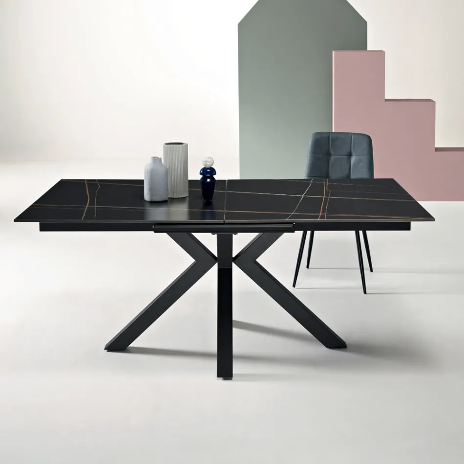 Mesa extensible de 180/240 x 100 cm en piedra sinterizada con efecto mármol - Loggia Viadurini