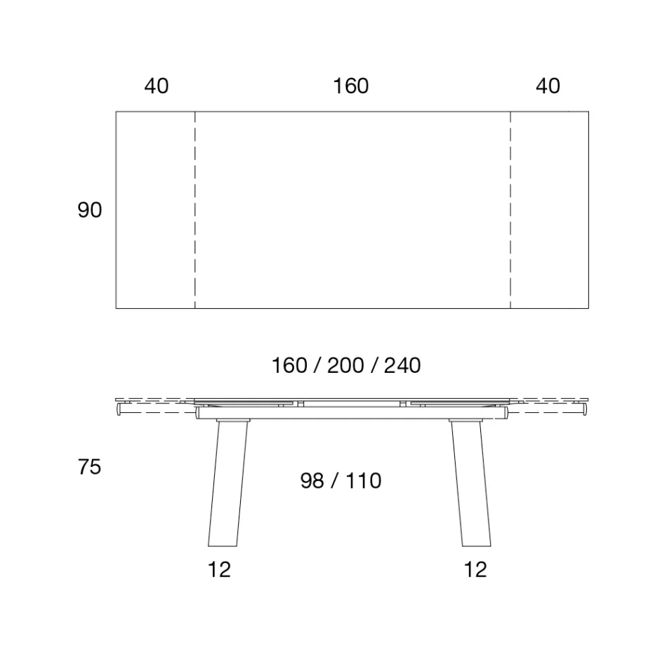 Mesa extensible 3 m patas de metal con tapa de cerámica brillante - Papusca Viadurini