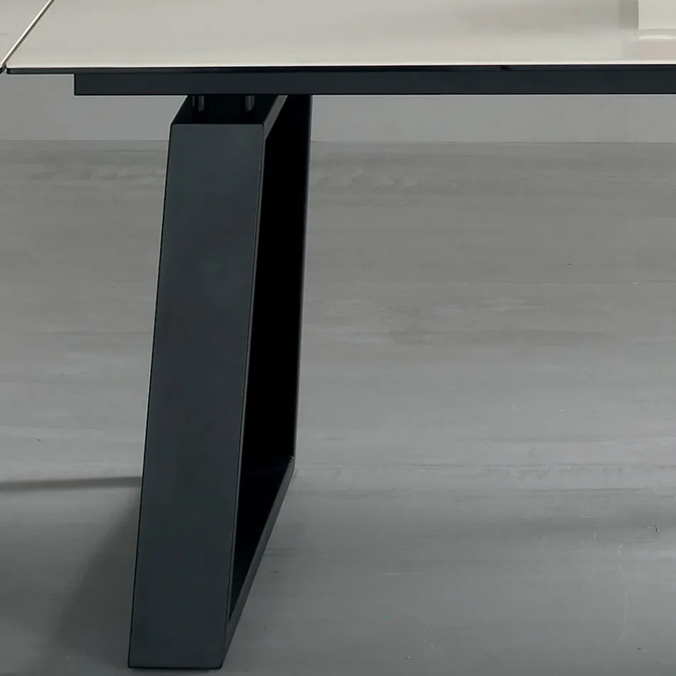 Mesa extensible 3 m patas de metal con tapa de cerámica brillante - Papusca Viadurini