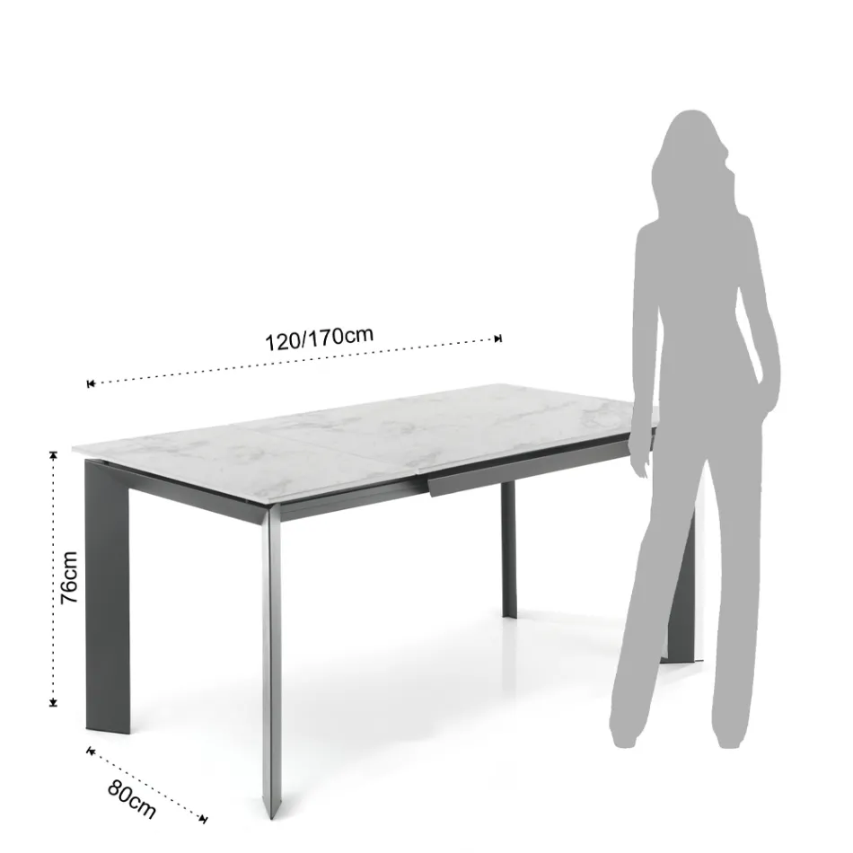 Mesa extensible hasta 170 cm en acero y cerámica - Sphinx Viadurini