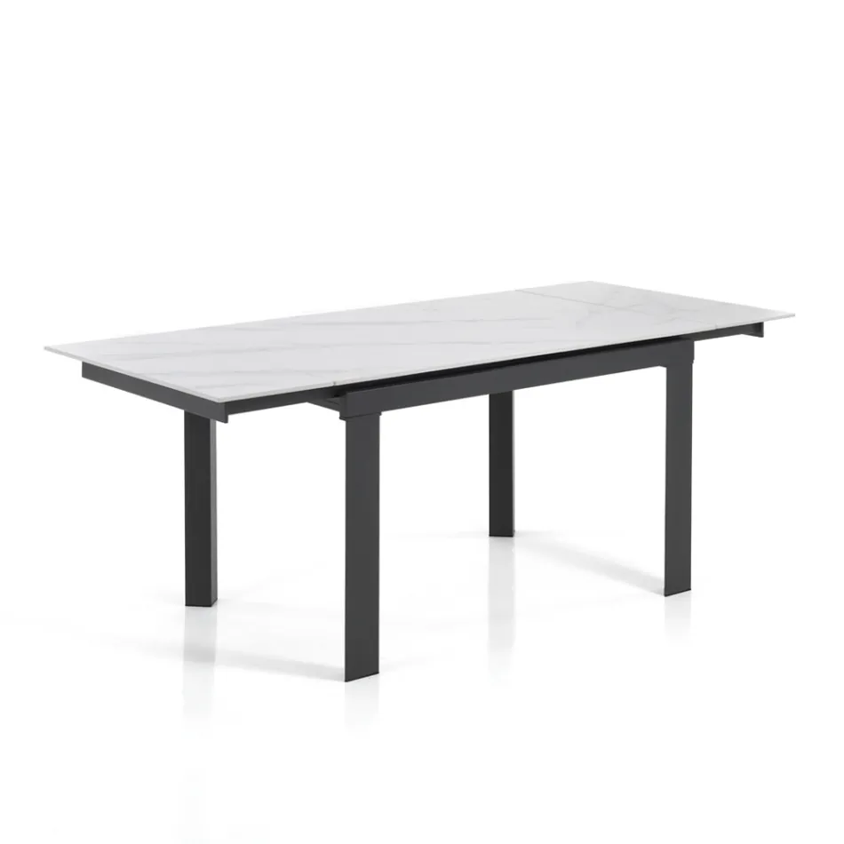 Mesa extensible hasta 180 cm Acabado Mármol Blanco - Brotola Viadurini