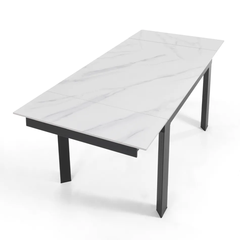 Mesa extensible hasta 180 cm Acabado Mármol Blanco - Brotola Viadurini