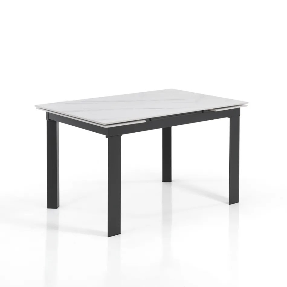 Mesa extensible hasta 180 cm Acabado Mármol Blanco - Brotola Viadurini