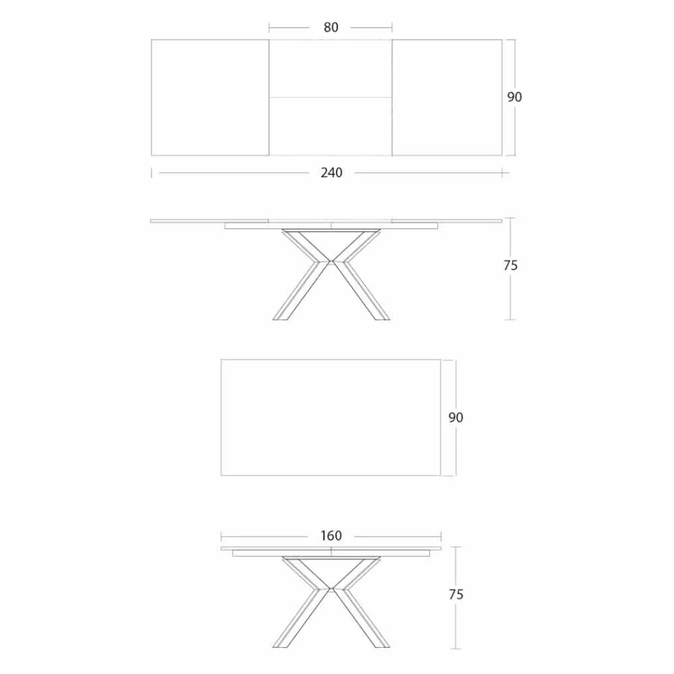 Mesa de comedor extensible hasta 2,8 m con patas de cerámica y metal - Paoluccio Viadurini