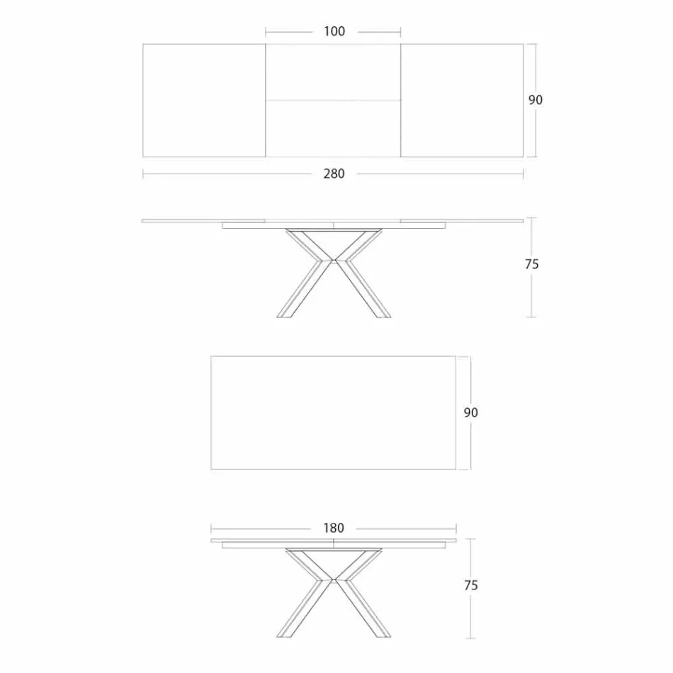 Mesa de comedor extensible hasta 2,8 m con patas de cerámica y metal - Paoluccio Viadurini
