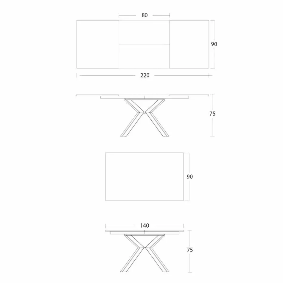 Mesa de comedor extensible hasta 2,8 m con patas de cerámica y metal - Paoluccio Viadurini