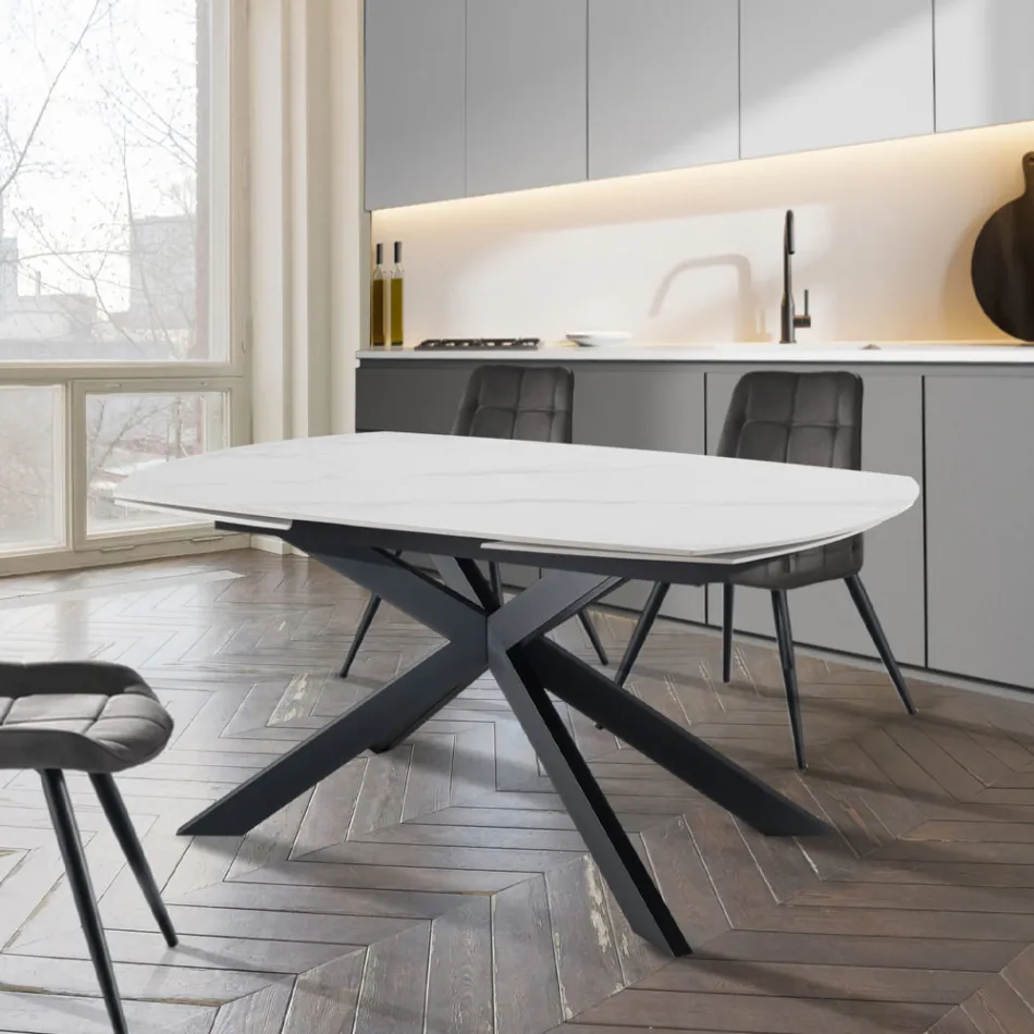 Mesa Extensible hasta 200 cm Base de Acero Negro - Torio Viadurini