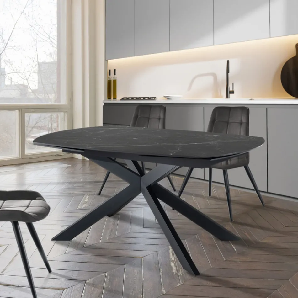 Mesa Extensible hasta 200 cm Base de Acero Negro - Torio Viadurini