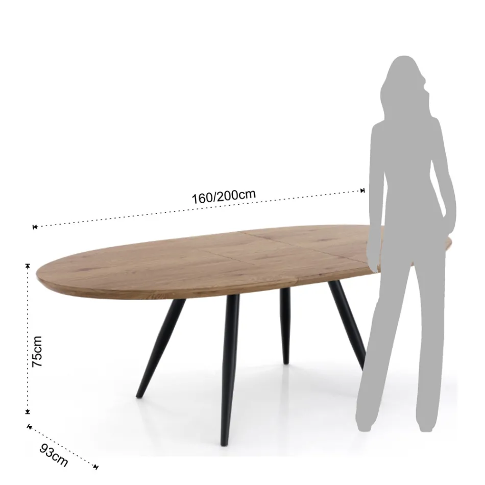 Mesa Extensible hasta 200 cm con Patas de Metal Negro - Litio Viadurini