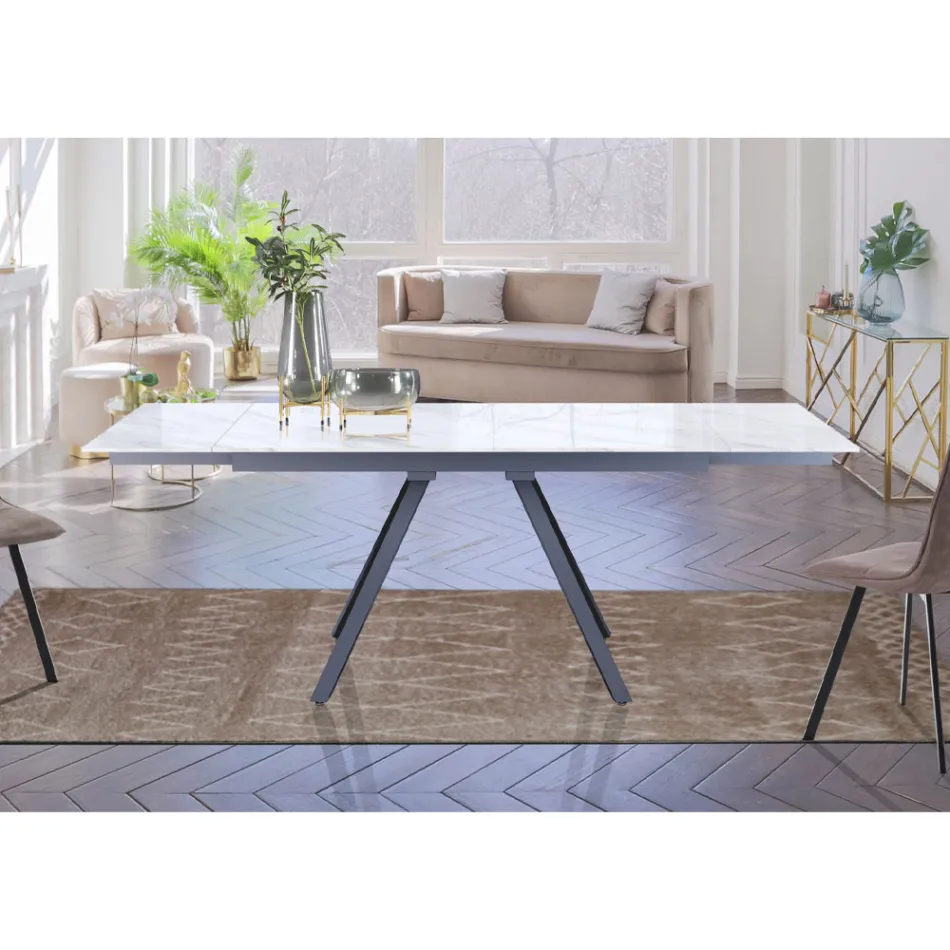 Mesa Extensible hasta 210 cm en Acero Gris y Cerámica - Canario Viadurini