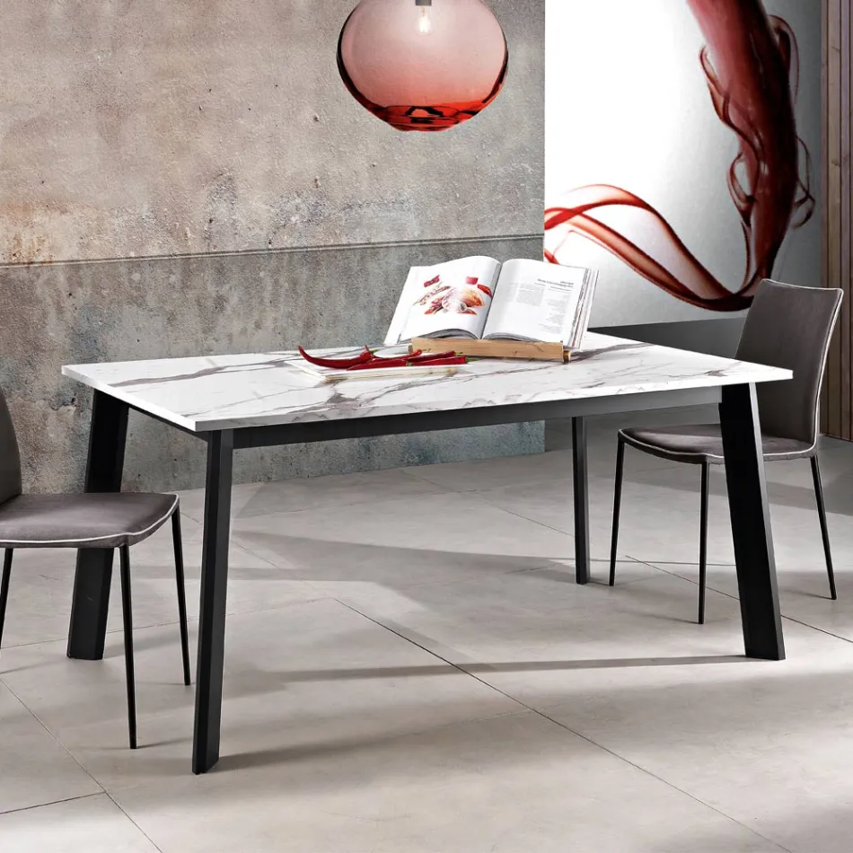 Mesa Extensible hasta 220 cm con Base de Haya Grafito Made in Italy - Toles Viadurini