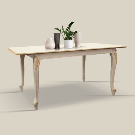Mesa Extensible hasta 220 cm en Madera Blanca y Dorada Made in Italy - Lujo Viadurini