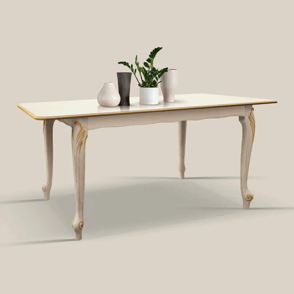 Mesa Extensible hasta 220 cm en Madera Blanca y Dorada Made in Italy - Lujo Viadurini