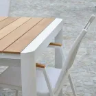 Mesa extensible 240 cm de aluminio blanco y tablero de teca - Diario Viadurini