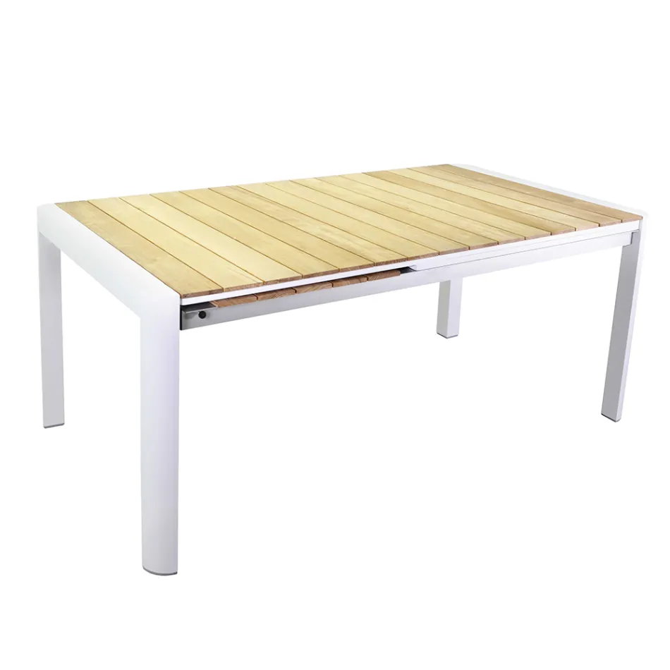 Mesa extensible 240 cm de aluminio blanco y tablero de teca - Diario Viadurini