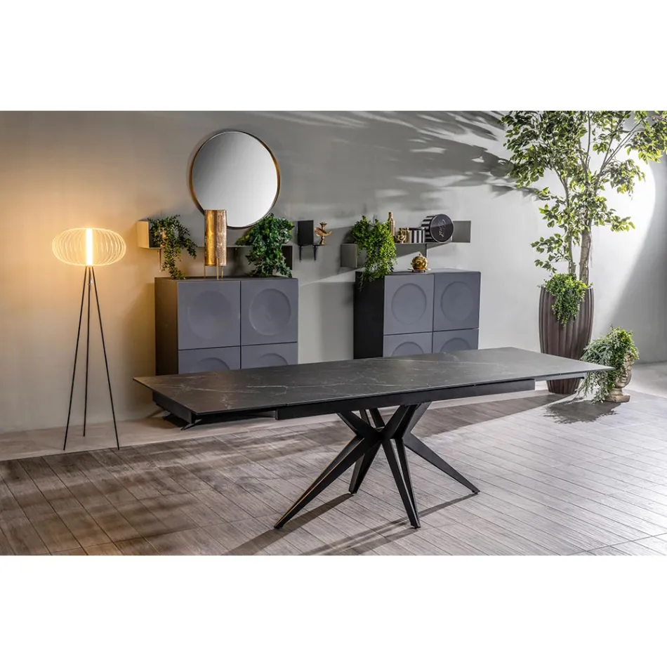 Mesa extensible hasta 240 cm en base cerámica y metal - Bouquet Viadurini