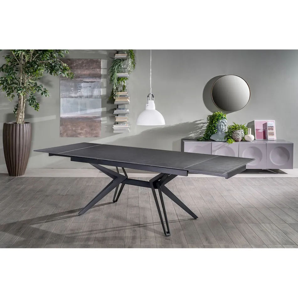 Mesa extensible hasta 240 cm en cerámica y metal - Bouquet Viadurini