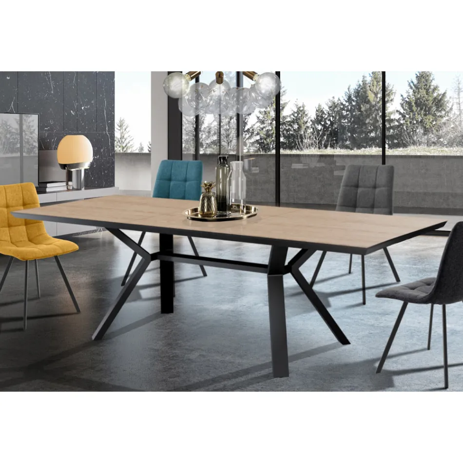 Mesa Extensible hasta 240 cm en Metal Negro y MDF - Donzella Viadurini