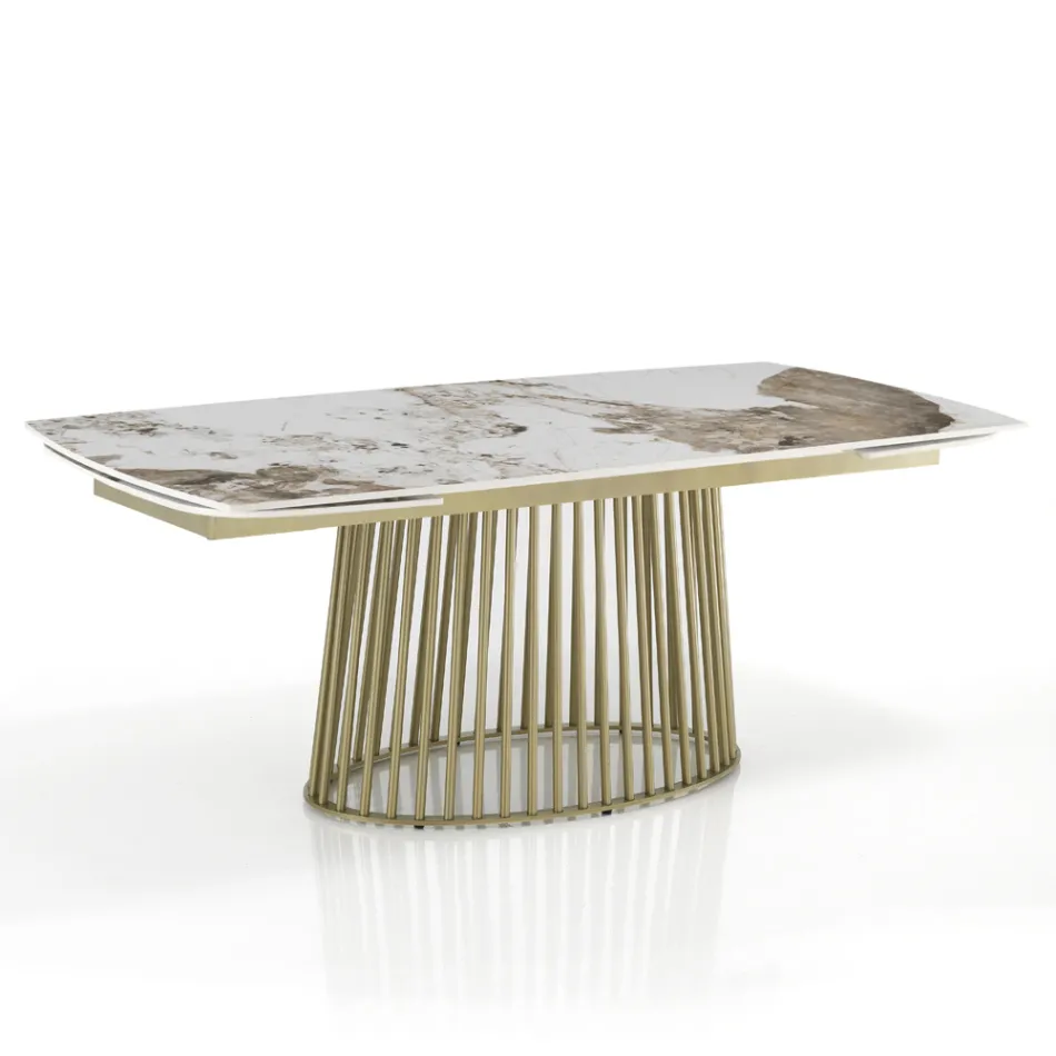 Mesa extensible hasta 260 cm en acabado cerámica, mármol y metal - Veneto Viadurini