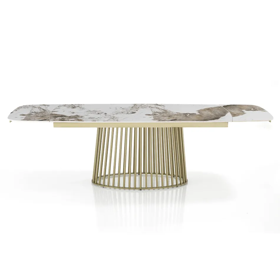Mesa extensible hasta 260 cm en acabado cerámica, mármol y metal - Veneto Viadurini