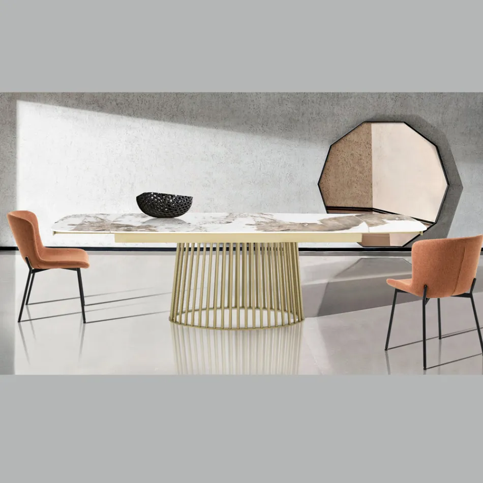 Mesa extensible hasta 260 cm en acabado cerámica, mármol y metal - Veneto Viadurini