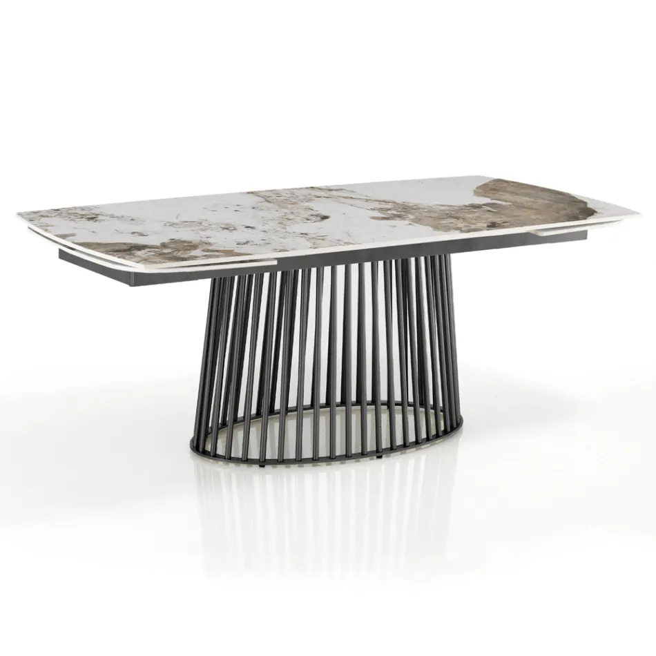 Mesa extensible hasta 260 cm en acabado cerámica, mármol y metal - Veneto Viadurini