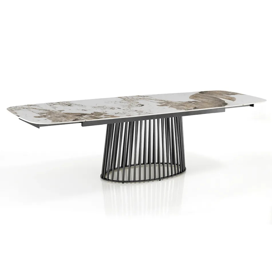 Mesa extensible hasta 260 cm en acabado cerámica, mármol y metal - Veneto Viadurini