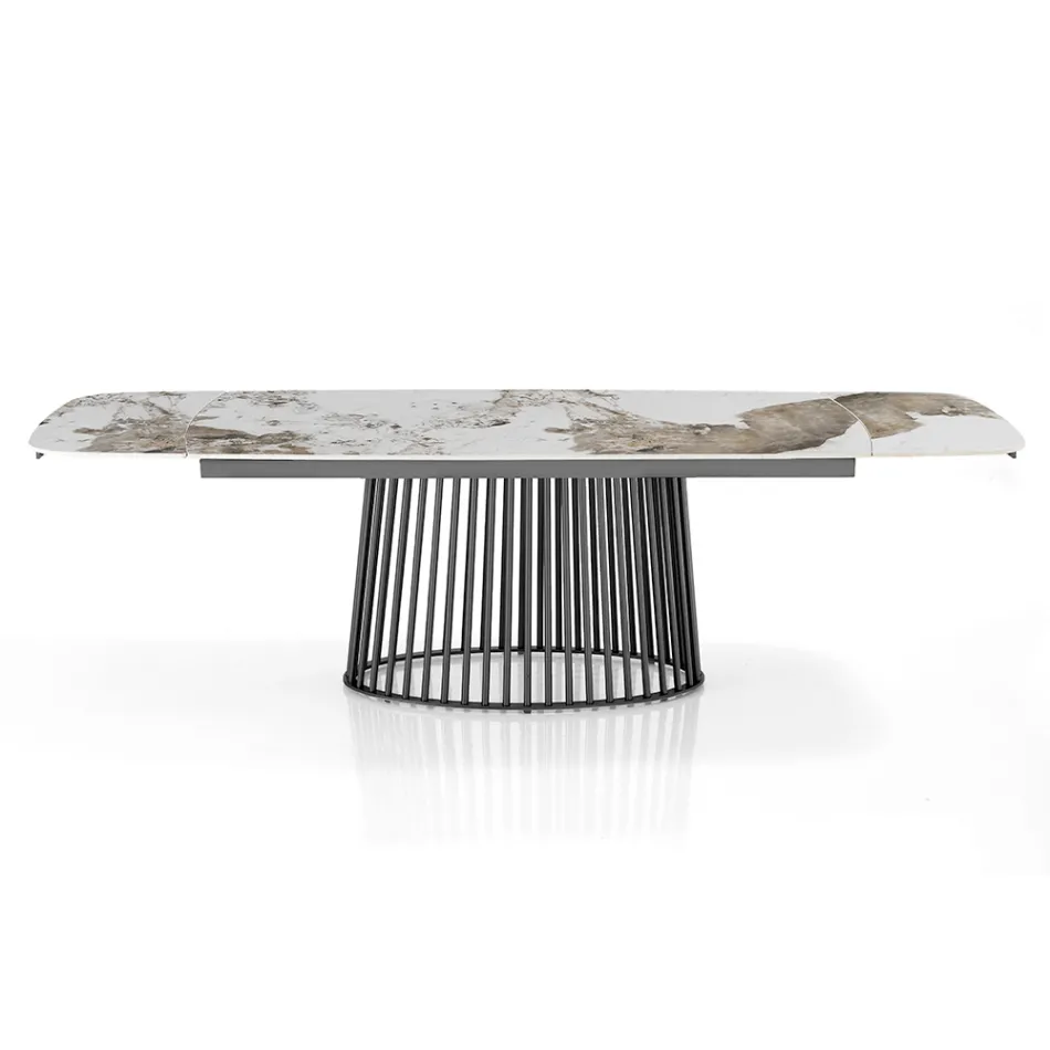 Mesa extensible hasta 260 cm en acabado cerámica, mármol y metal - Veneto Viadurini