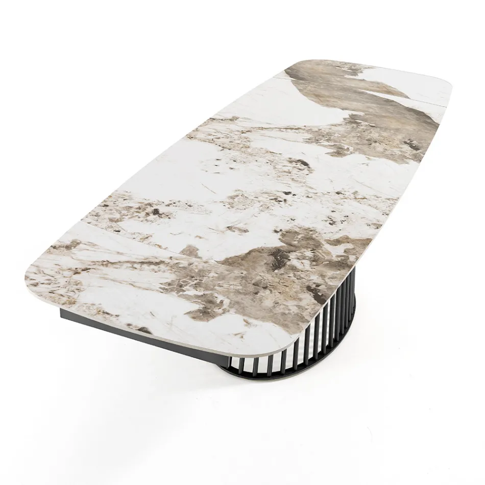 Mesa extensible hasta 260 cm en acabado cerámica, mármol y metal - Veneto Viadurini