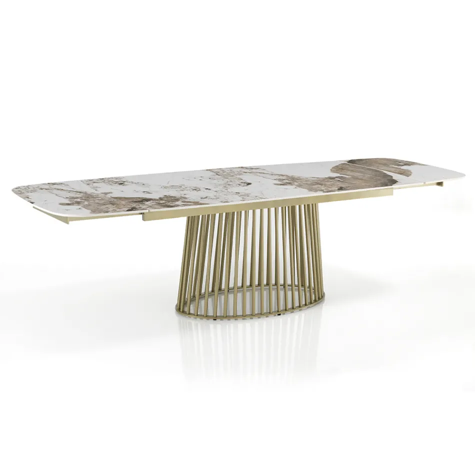 Mesa extensible hasta 260 cm en acabado cerámica, mármol y metal - Veneto Viadurini