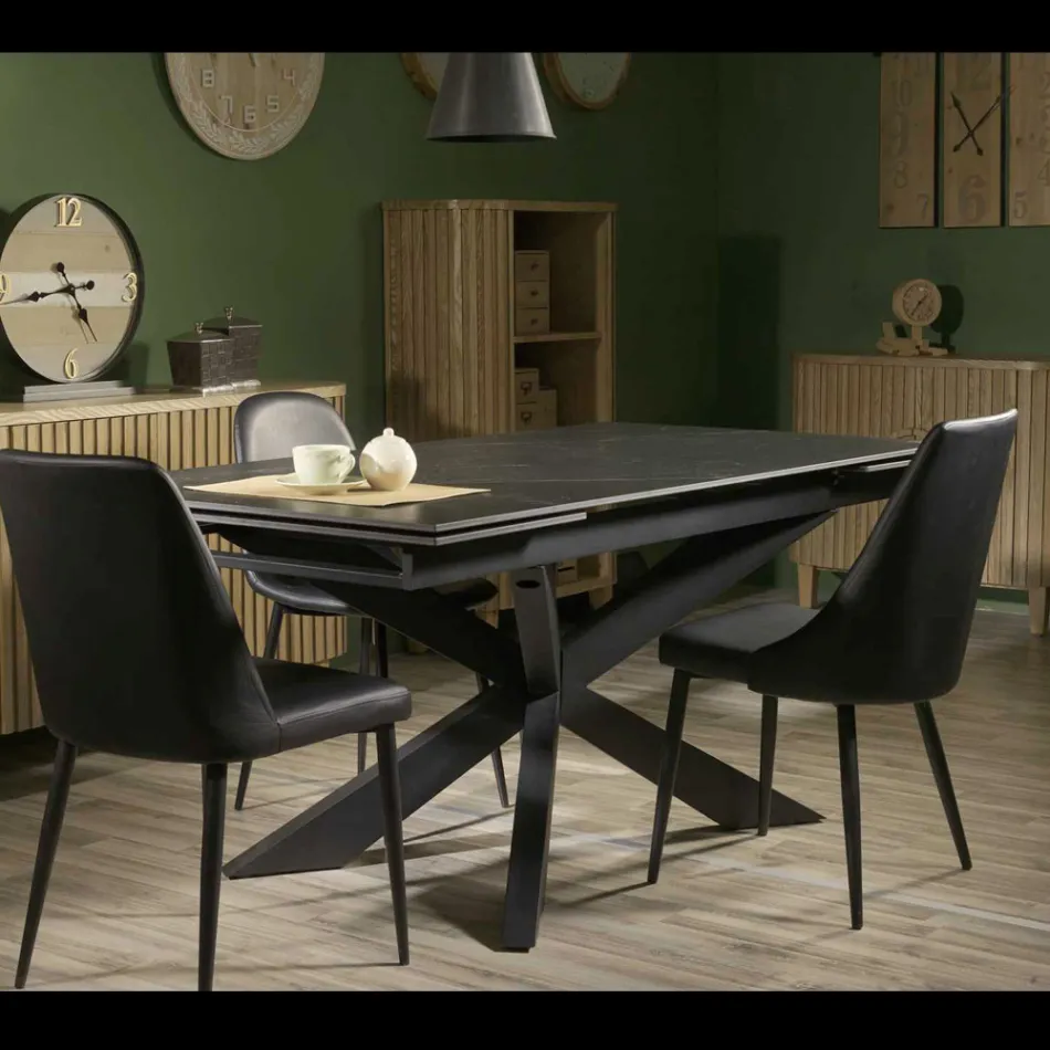 Mesa extensible 260 cm en metal y piedra sintética - Underwater Viadurini