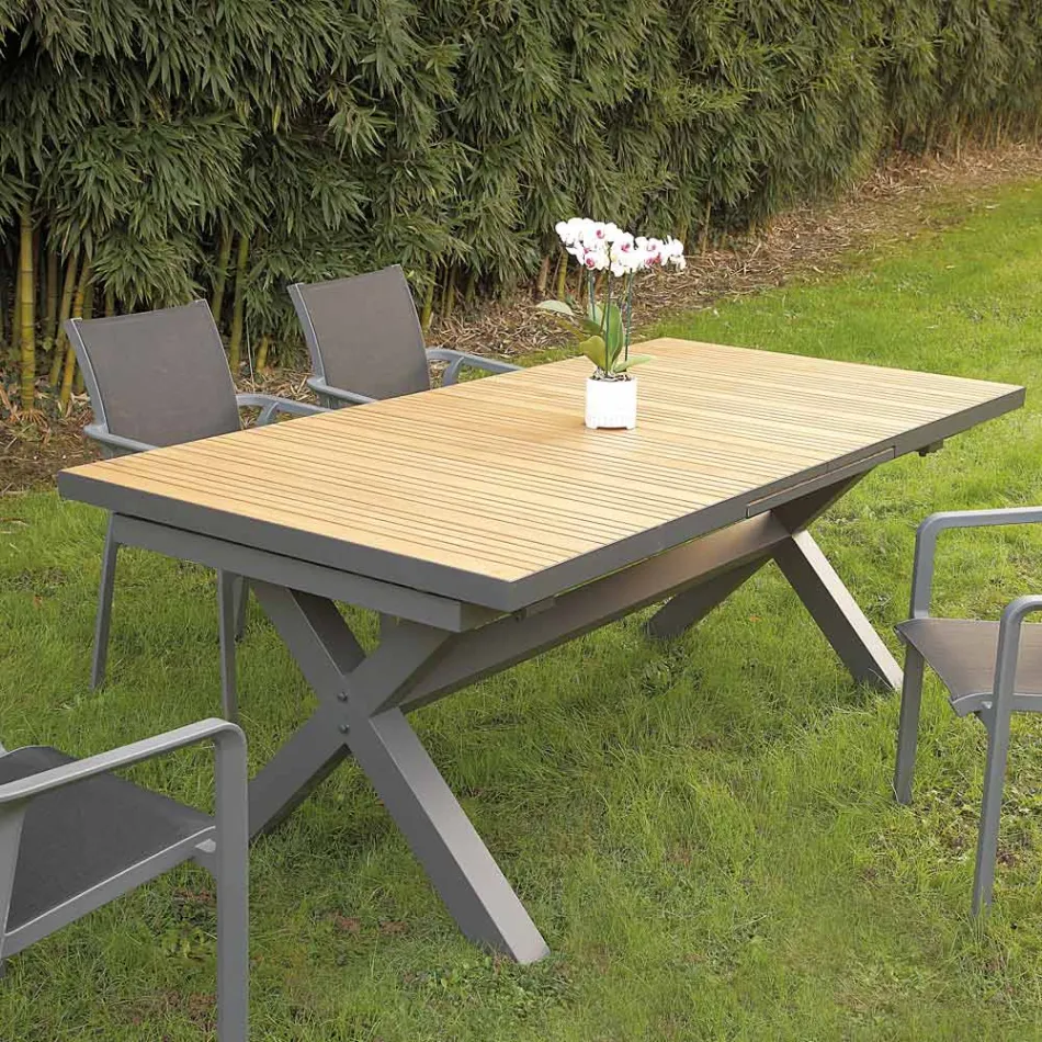 Mesa extensible de 263 cm en aluminio y teca maciza - Lilia Viadurini