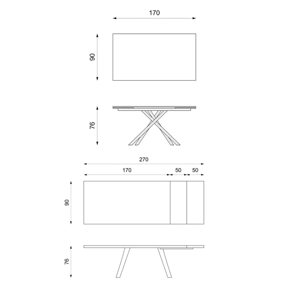 Mesa extensible hasta 270 cm con tapa de HPL y base de aluminio - Buscar Viadurini