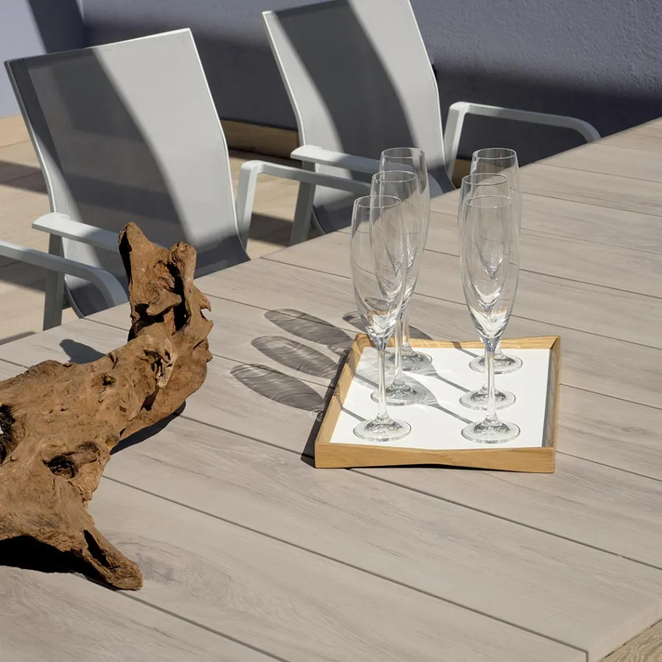 Mesa extensible hasta 276 cm con aluminio efecto madera - Ovara Viadurini