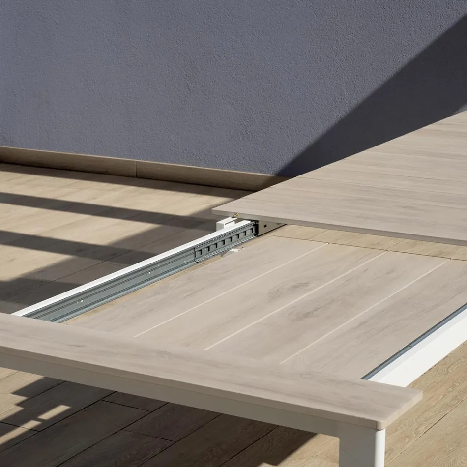 Mesa extensible hasta 276 cm con aluminio efecto madera - Ovara Viadurini