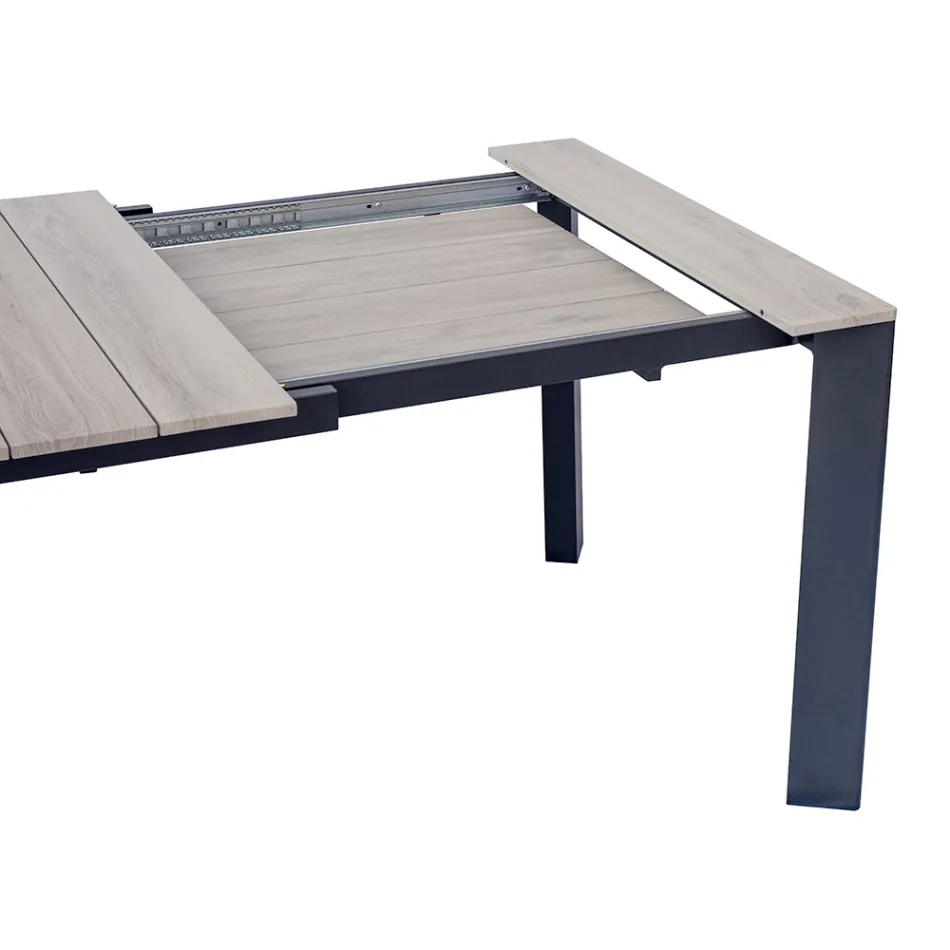 Mesa extensible hasta 276 cm con aluminio efecto madera - Ovara Viadurini