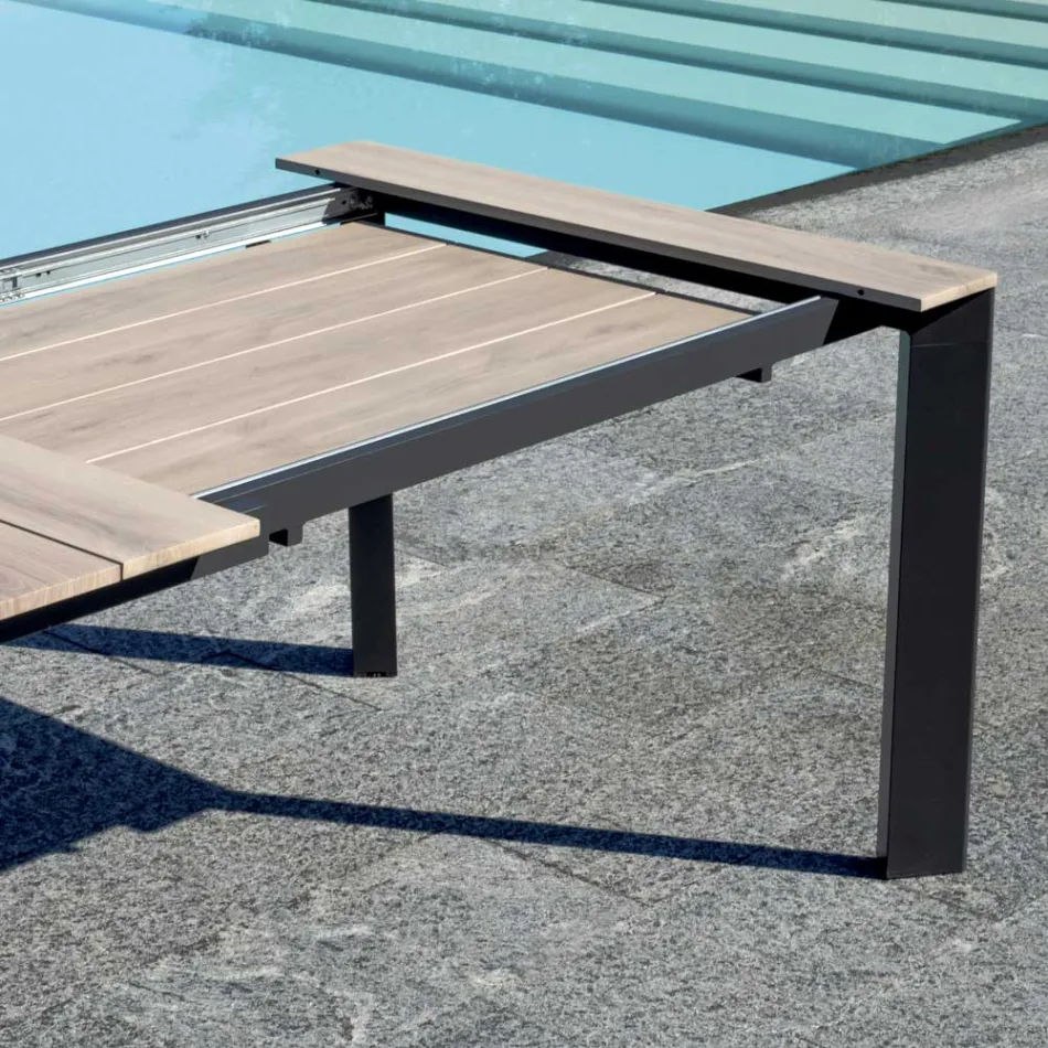 Mesa extensible hasta 276 cm con aluminio efecto madera - Ovara Viadurini