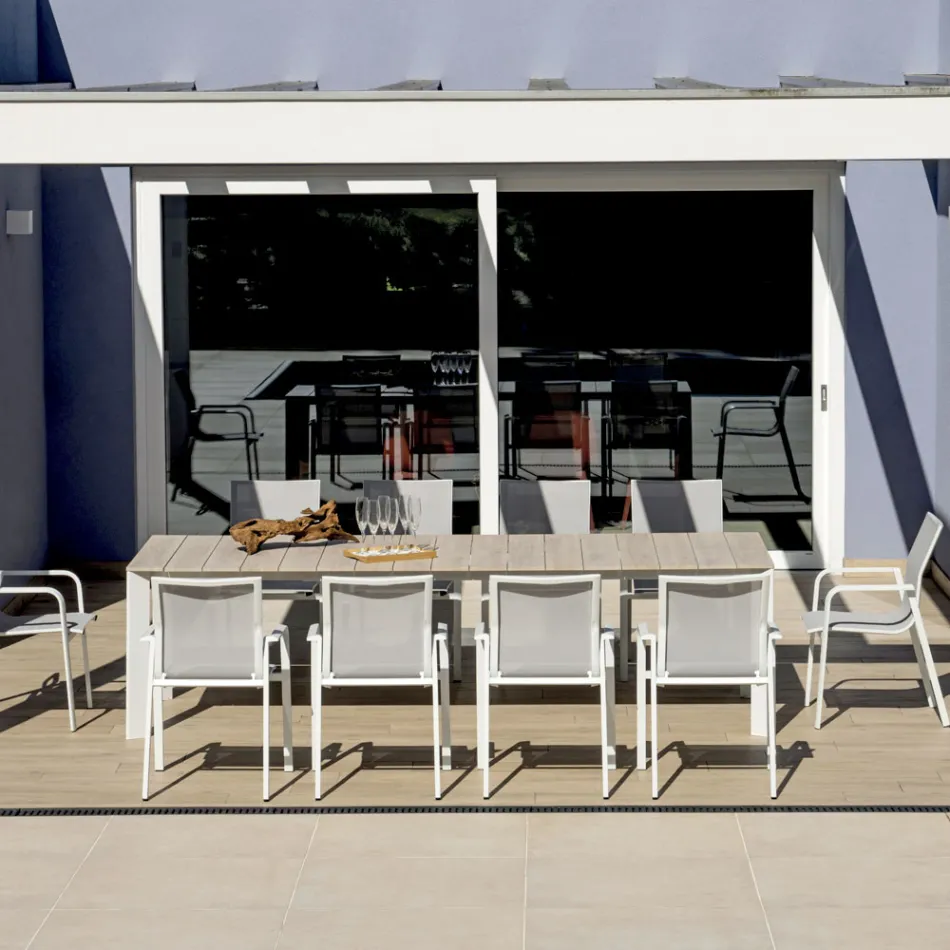 Mesa extensible hasta 276 cm con aluminio efecto madera - Ovara Viadurini