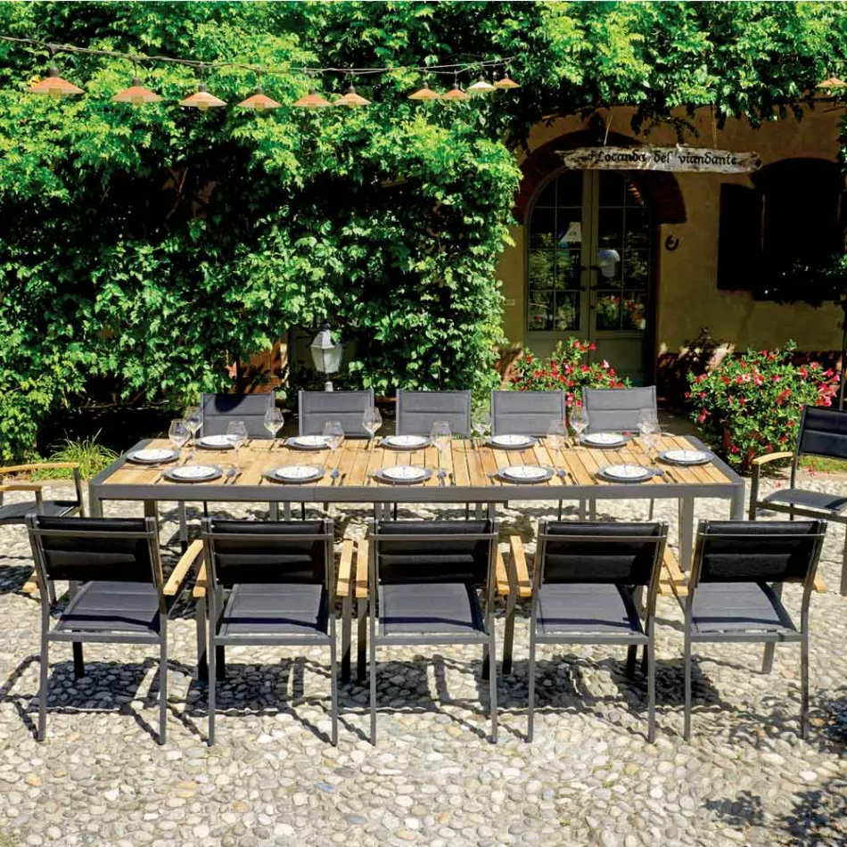 Mesa Extensible hasta 300 cm con Patas Correderas en Aluminio y Teca - Felix Viadurini