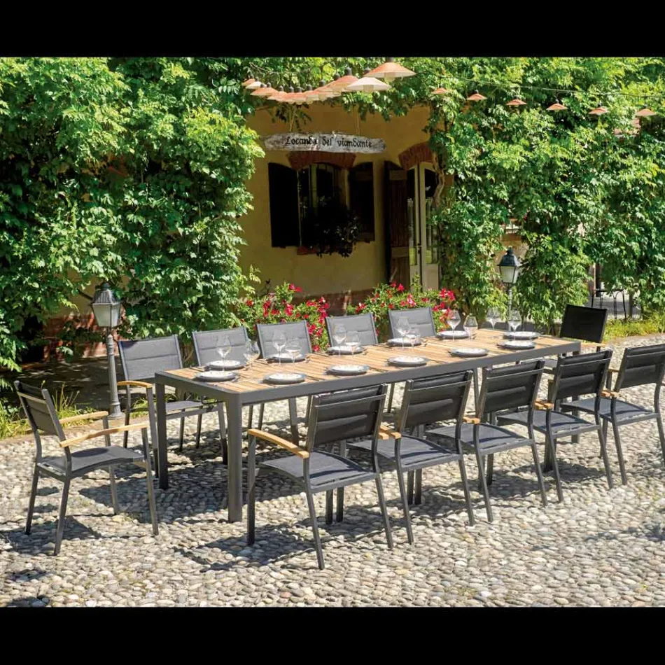 Mesa Extensible hasta 300 cm con Patas Correderas en Aluminio y Teca - Felix Viadurini