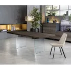 Mesa extensible hasta 300 cm en roble y base de cristal templado - Nicoall Viadurini
