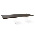 Mesa extensible hasta 300 cm en roble y base de cristal templado - Nicoall Viadurini