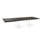Mesa extensible hasta 300 cm en roble y base de cristal templado - Nicoall Viadurini