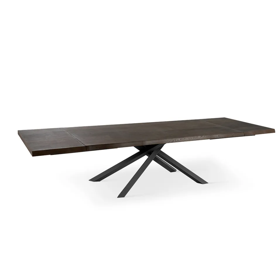 Mesa Extensible hasta 300 cm en Chapa de Roble y Base de Metal Negro - Xino Viadurini