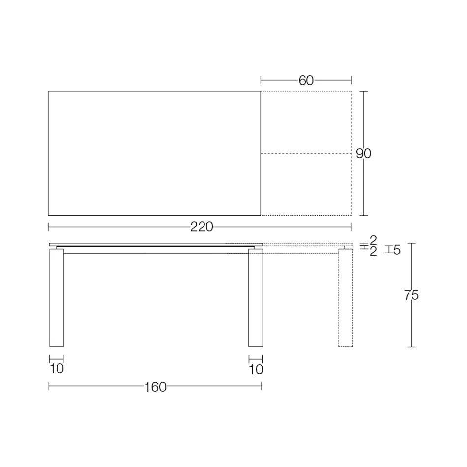 Mesa extensible de 310 cm con tablero laminado y base de metal - Spilla Viadurini