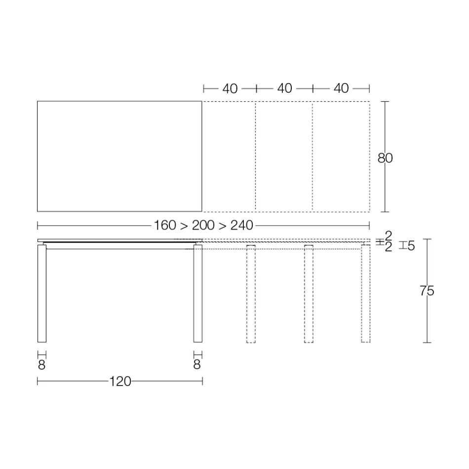 Mesa extensible de 310 cm con tablero laminado y base de metal - Spilla Viadurini