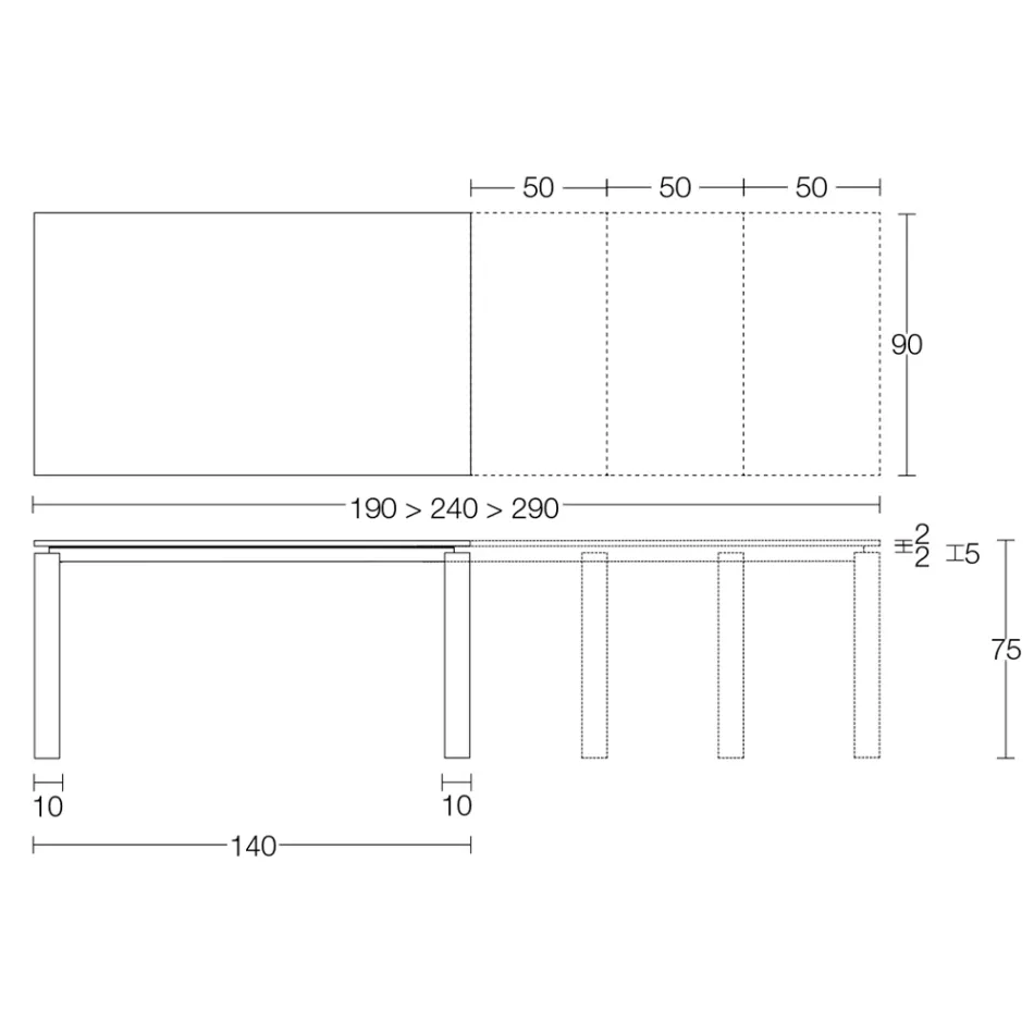 Mesa extensible de 310 cm con tablero laminado y base de metal - Spilla Viadurini
