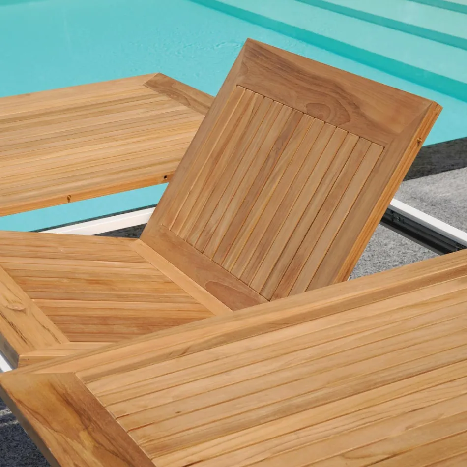 Mesa Mariposa Extensible hasta 210 cm en Aluminio y Tapa de Teca - Incanto Viadurini